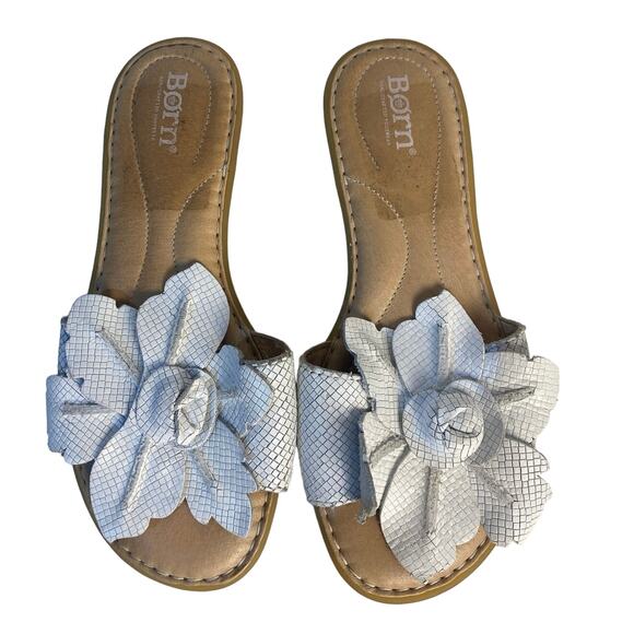 Born Womens White Leather Flower Flat Slip On Slide Sandal Size 5 - Picture 1 of 5